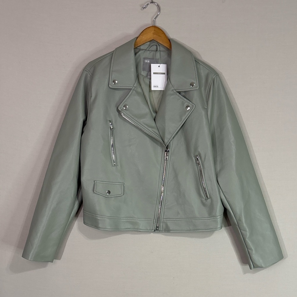ASOS Curve Sage Green Faux Leather Moto Jacket NWT US 16